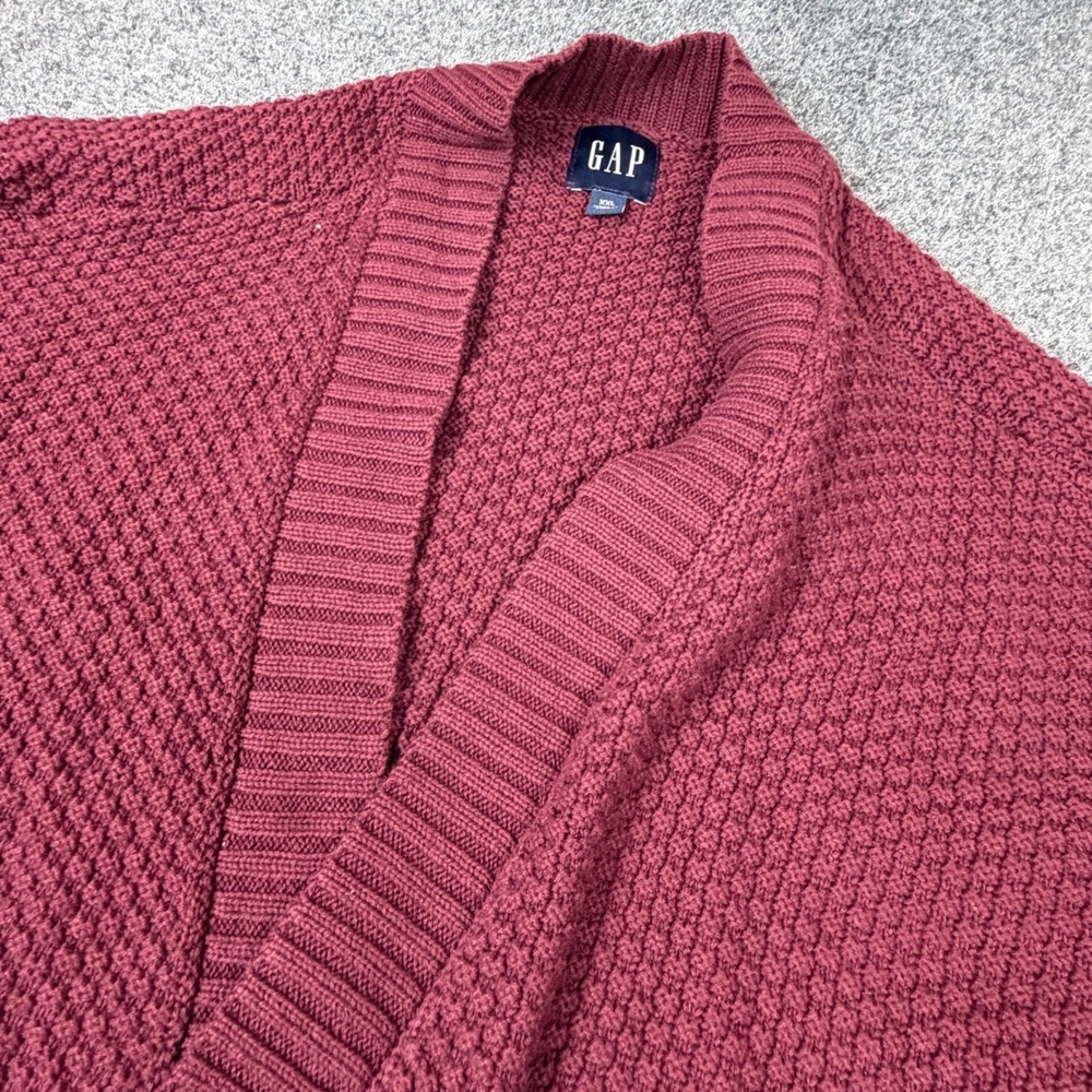 Gap Womens XXL Burgundy Maroon Textured Open Front Longline Cardigan Sweater